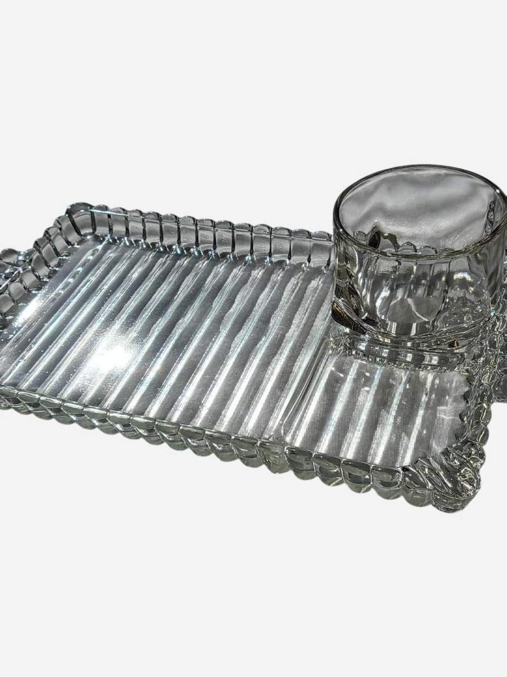 Clear Glass Sip And Smoke Tray with Round Cup - White / Clear